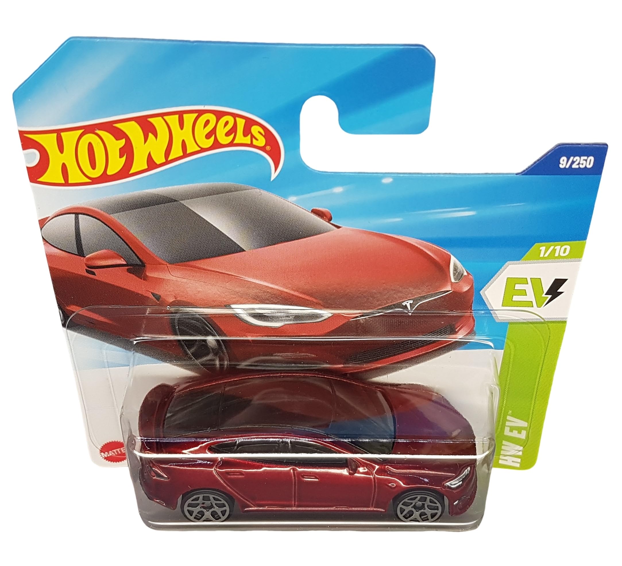 Hot Wheels Tesla Model S Plaid HW EV 1/10 (9/250) HYW86 Red 2025 + Protector Short Card Frikimonkey, 12 cm - Image 2