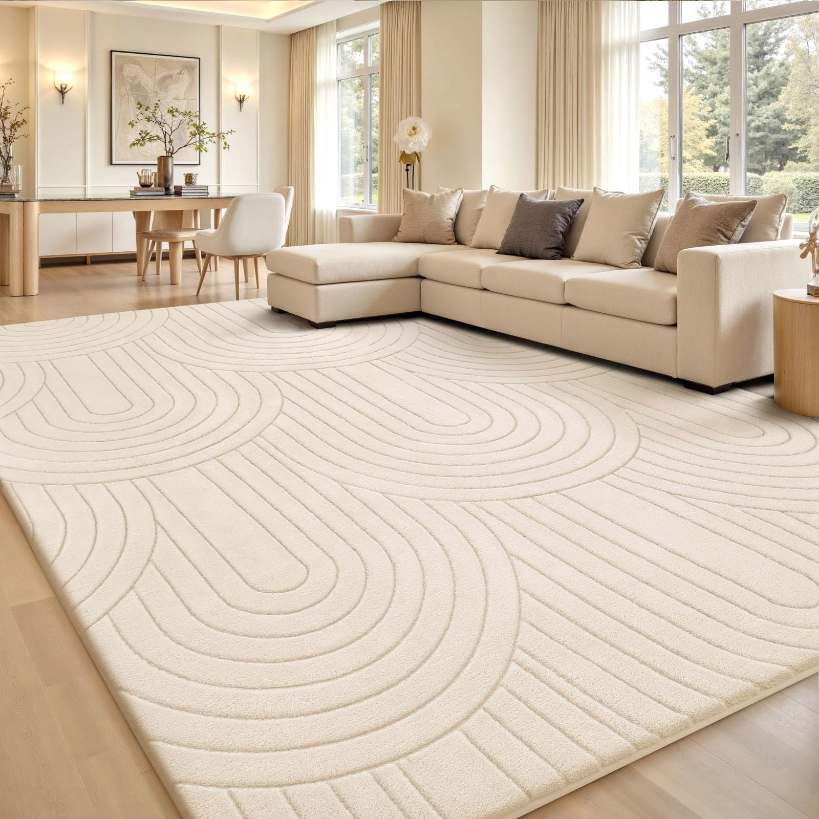 Sour Lemon Rugs Living Room 300x425cm,3D Semicircular pattern Cream Area Rugs for Bedroom,Extra Large Rugs for living room,Machine Washable Anti Slip Short Pile Rug for Kids Room Bedroom