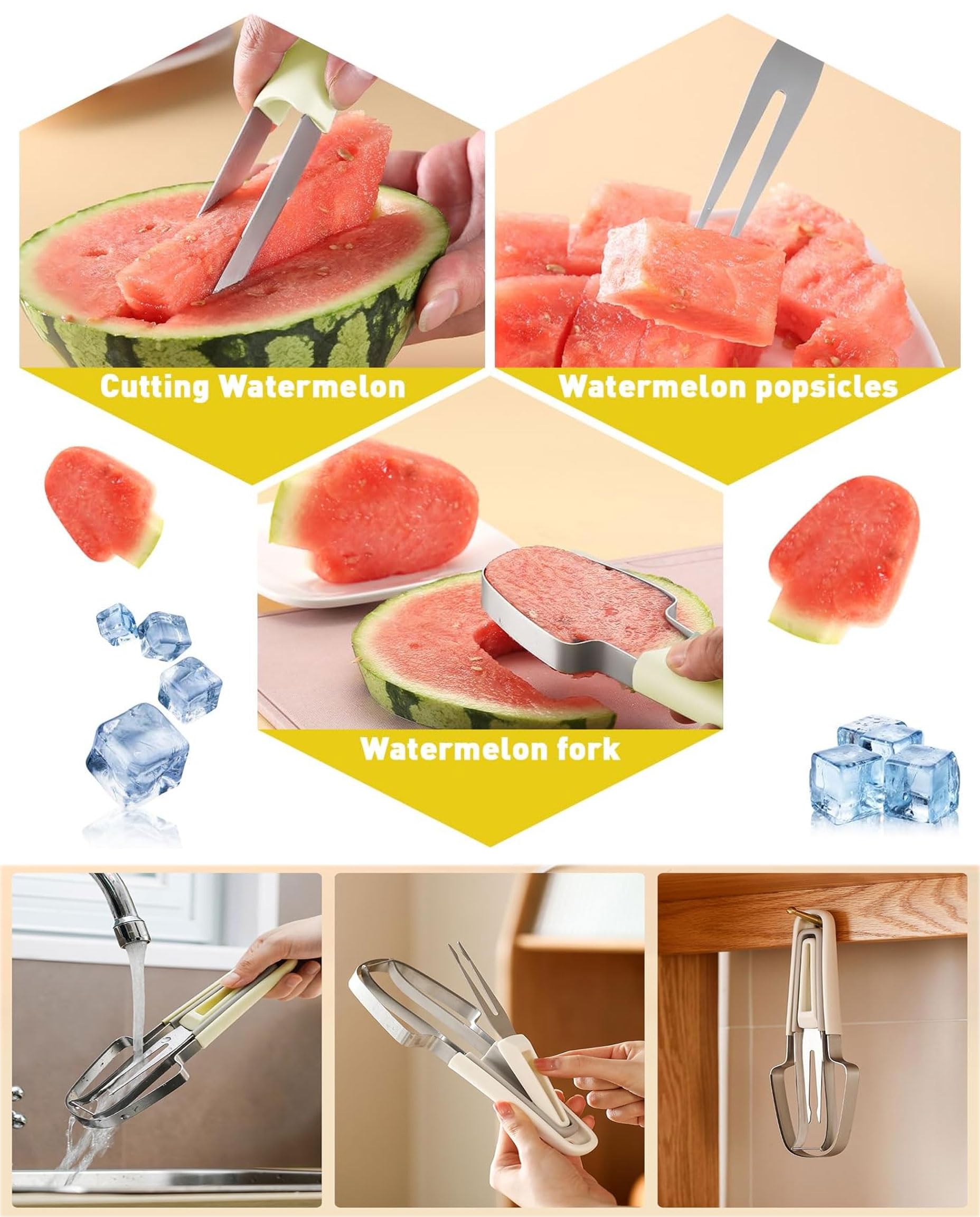 Cuchillo de Fruta, Cuchillo para Cortar Frutas Acero Inoxidable, Herramienta de Cocina para Sandía, Melón, Papaya, Fruta del Dragón, Uso Doméstico Cocina