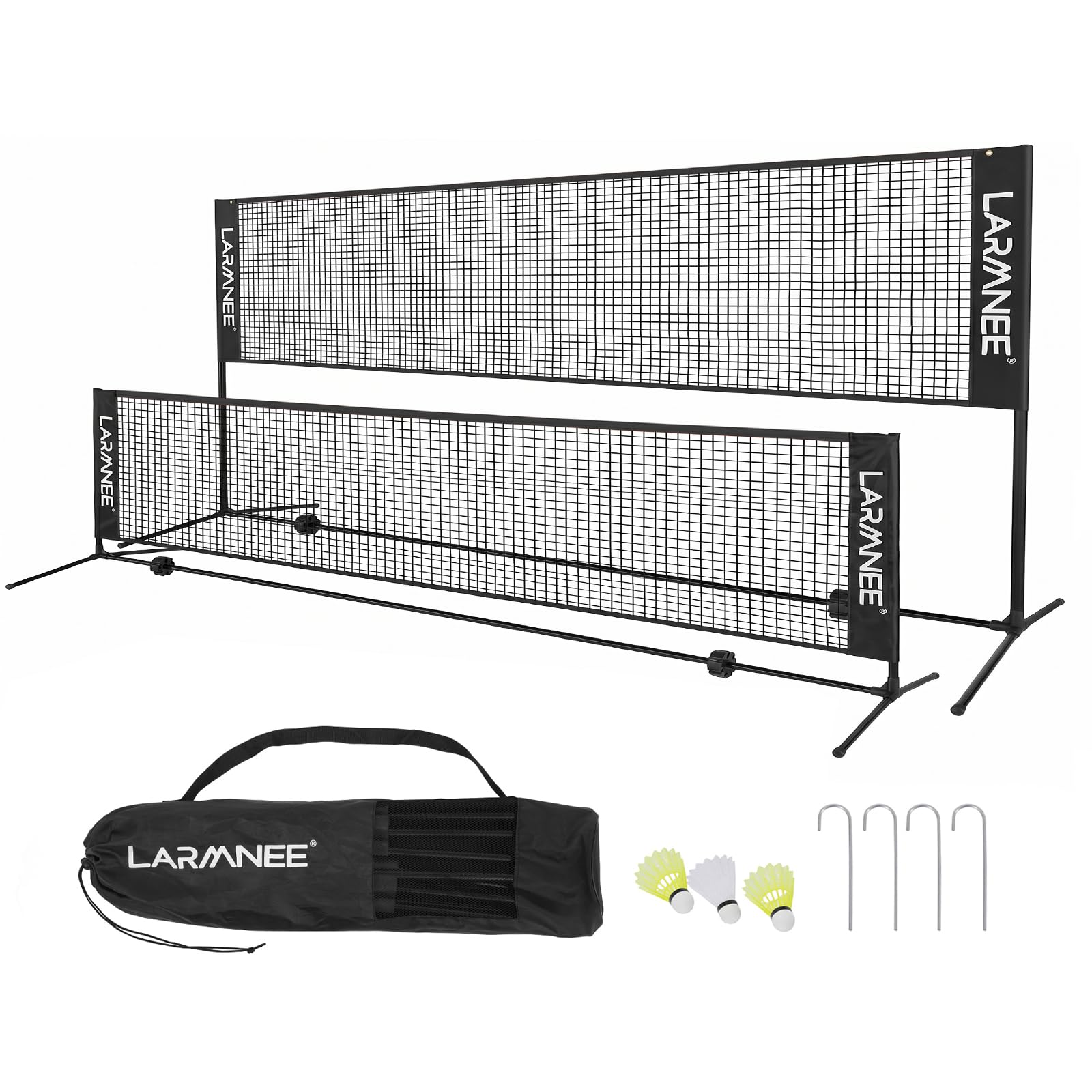 LARMNEE Badmintonnetz, Volleyballnetz, Federballnetz, 3-Fach-Höhenverstellbar 107/120/155cm, Tragbares Set für Tennis, Badminton oder Volleyball, für Garten, Indoor, Outdoor