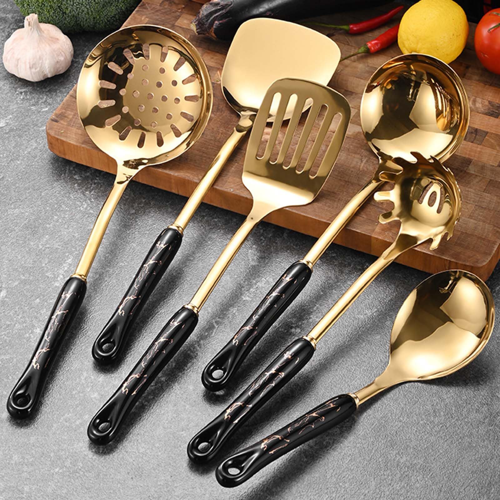 7-teiliges Küchenutensilien-Set, Edelstahl, Kochutensilien-Set, Kochutensilien, Löffel mit Loch, platzsparendes Werkzeug