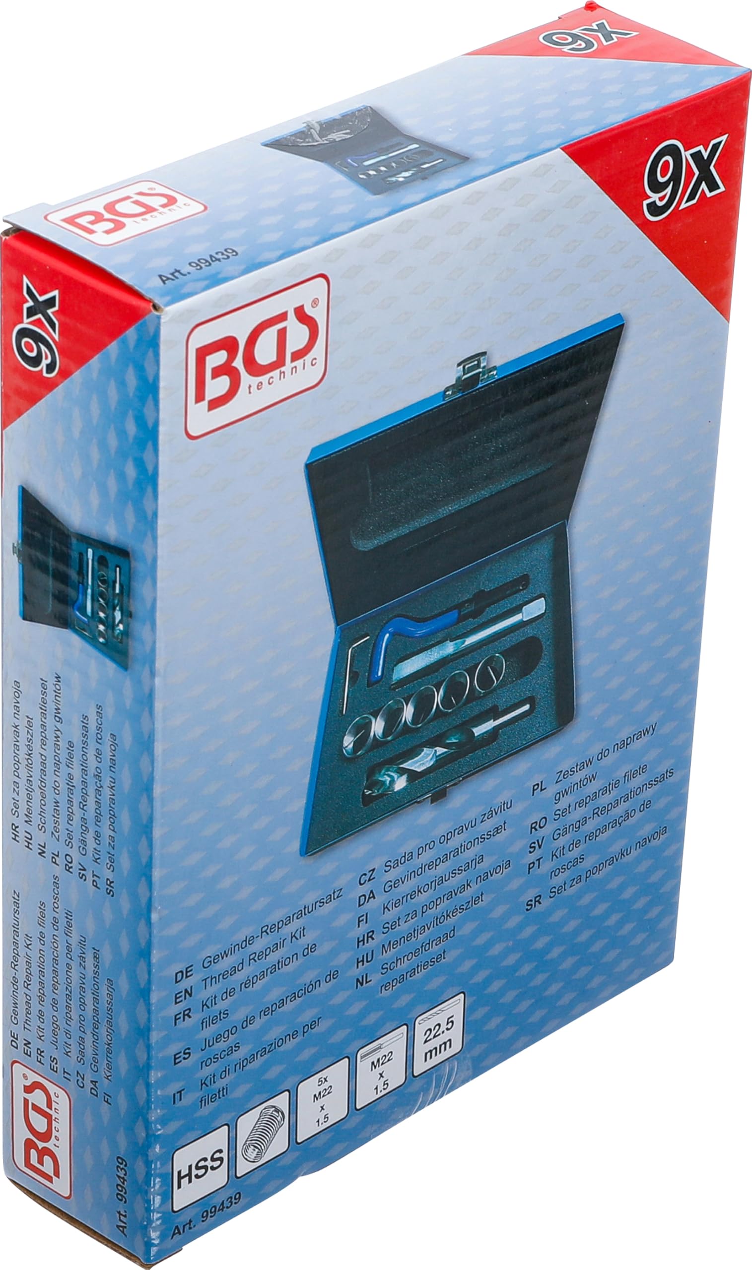 BGS 99439 | Kit di riparazione per filetti | M22 x 1,5 | 9 pz.