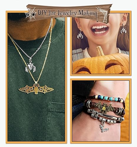 Miniatura 7 de JIALEEY 33 dijes de murciélago mixtos para Halloween, espeluznante ratón volador, vampiro volador, bate vampiro, dijes para bricolaje para hacer