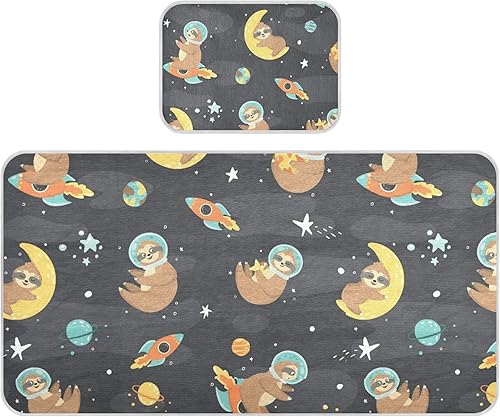 Sloth Astronaut Baby Bed Pad with Pillowcase Soft Breathable Mattress Ice Silk Cool Mat for Toddler with Elastic Buckle Cooling Mattress for Gift