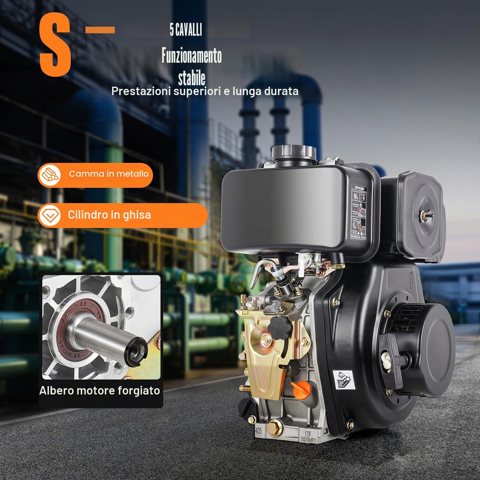 Motore diesel a 4 tempi, 5 CV, motore diesel di avviamento rapido, 4,05 kW, avviamento a fune raffreddato ad aria, albero da 20 mm, cilindrata da 247 cc, monocilindro, motore di avviamento leggero