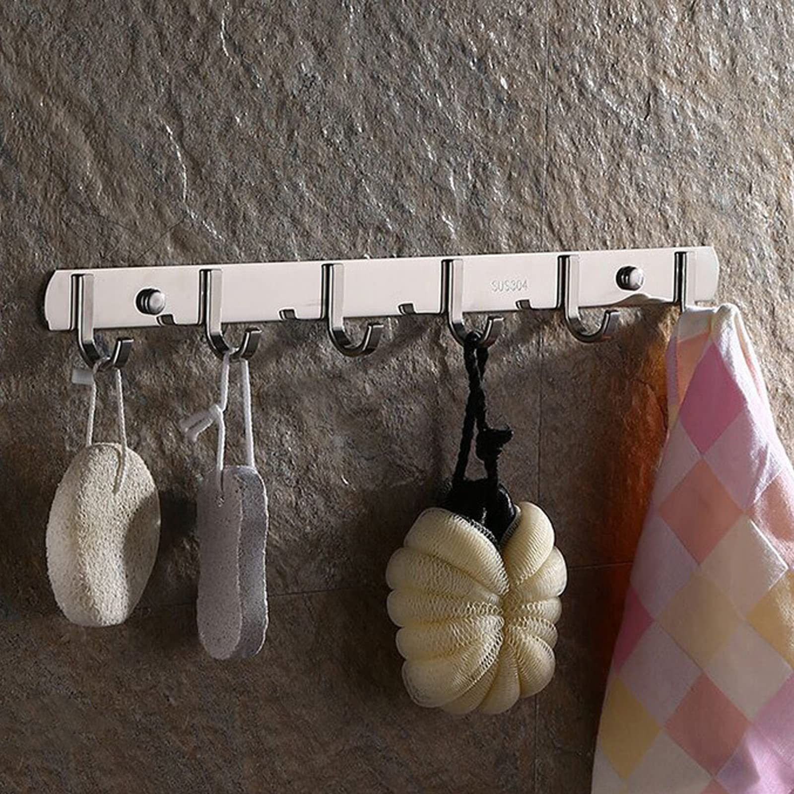 Acciaio Inox Coat Rack Heavy Duty Parete Appendiabiti Moderni Ganci per Vestiti in Metallo per Ingresso Ingresso Ingresso Cucina Bagno Camera da Letto (6 Ganci, Piatto)