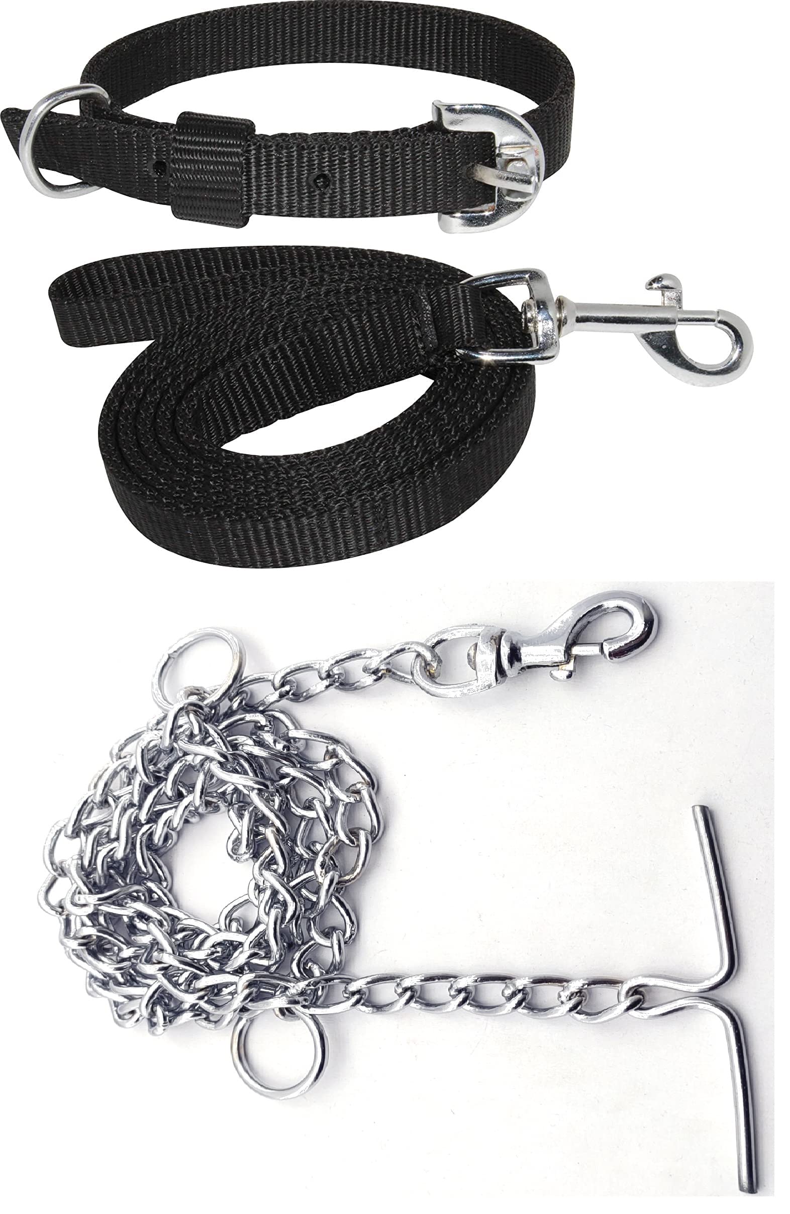 RvPaws Combo of Collar Leash and Chain Dog Belt with Silver Color Dog Chain Dog Collar & Chain Medium Size Dog Collar Width 20 MM (Black) (B09VC6RV3Q) Amazon Price History, Amazon Price Tracker