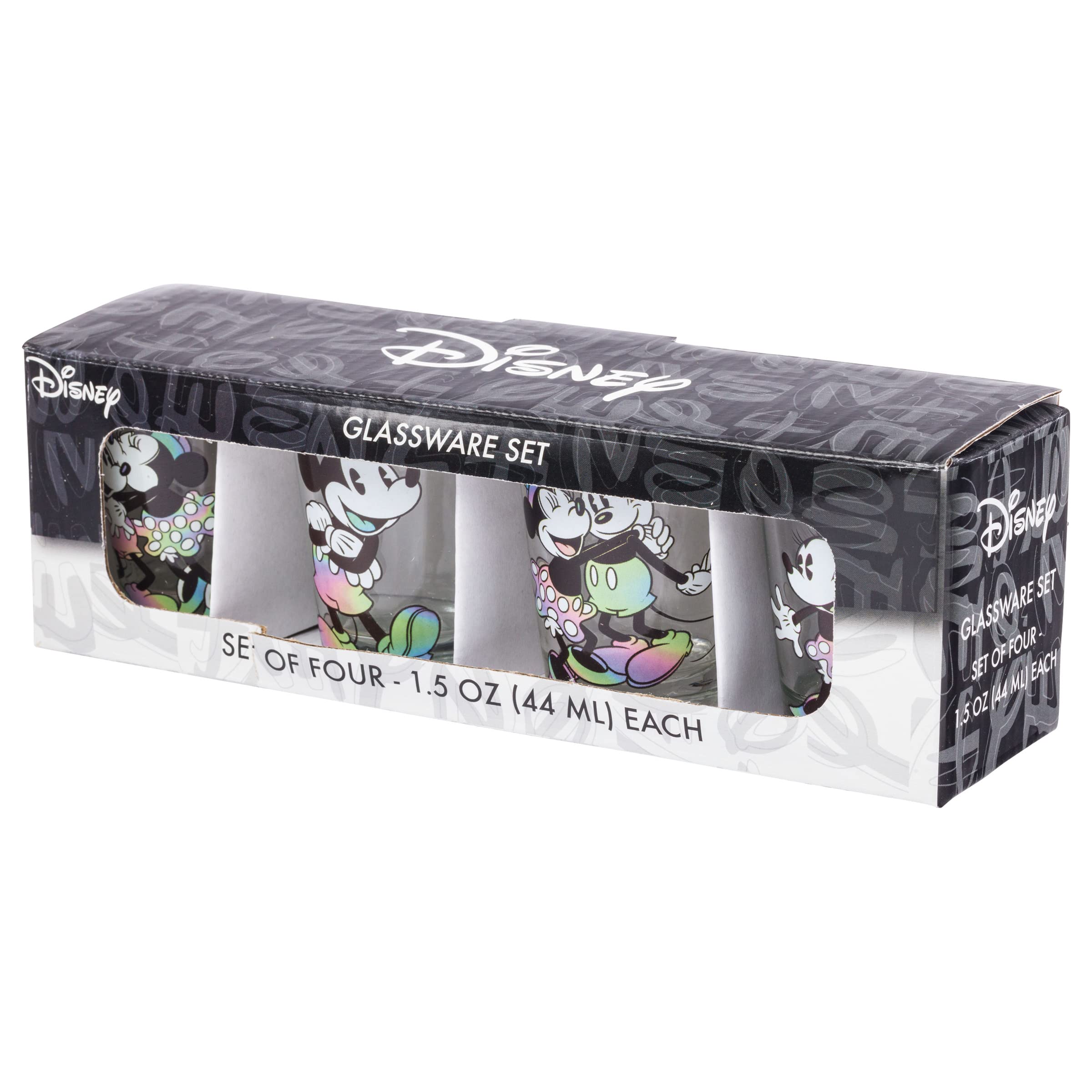 Silver Buffalo Mickey Minnie Rainbow Warp Mini-Glas-Set, 42,5 ml, 4 Stück