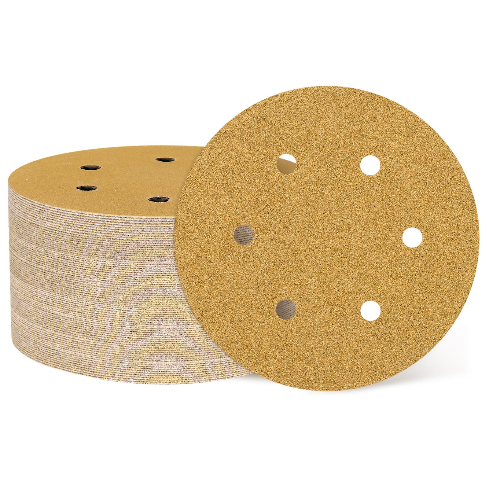 sourcing map 50 Pcs 150mm (6 Inch) Sanding Discs, 60 Grit Hook and Loop Sandpaper, 6-Hole Aluminum Oxide Orbital Sander Sandpaper for Woodworking Automotive Metal Polishing, Yellow