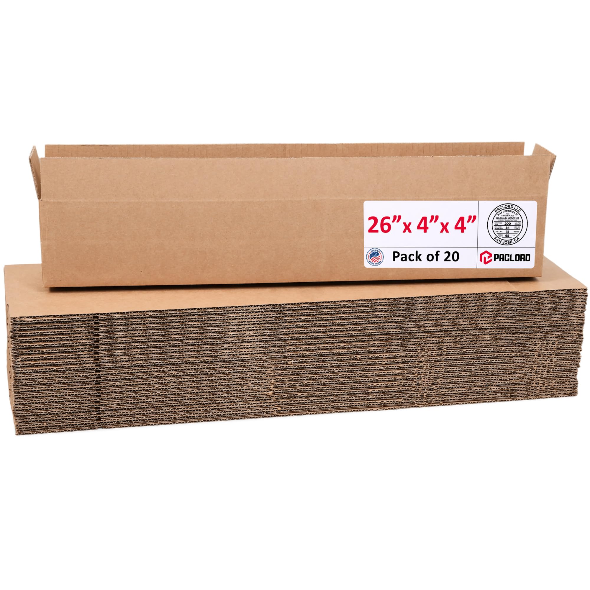Long Cardboard Boxes 26"L x 4"W x 4"H (Pack of 20) - USA-Made Packing Boxes for Moving, Shipping, or Storage - USPS, UPS, FedEx Approved - Professional Packing Supplies for Moving | USA-Made Packing Boxes for Moving, Shipping, or Storage - USPS, UPS, FedEx Approved - Professional Packing Supplies