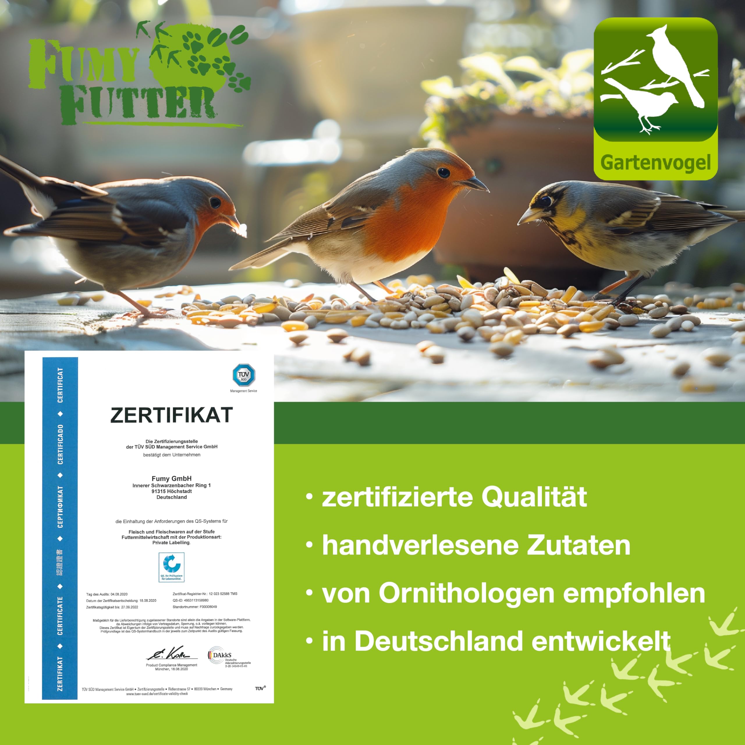 Terrassen-Mix exklusiv, Ganzjahresfutter für freilebende Vögel, hoher Flockenanteil, mit getrockneten Mehlwürmern, für alle Gartenvögel und Wildvögel, 15kg, 1x Sack