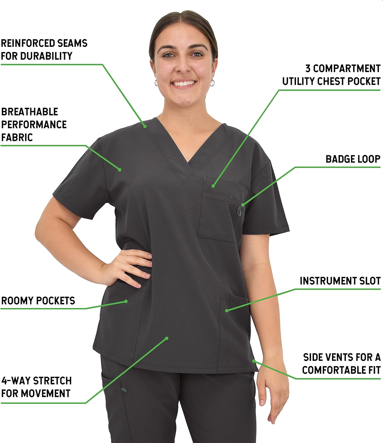 GT Performance Medical Nursing Women's and Men's Scrub Set GT 4FLEX 10-Pocket Unisex Top and Pant-Pewter-Large - Image 4