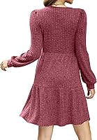 Vista 4 de SAMPEEL Vestido de otoño de manga larga con cuello cuadrado para mujer, vestido casual tipo babydoll