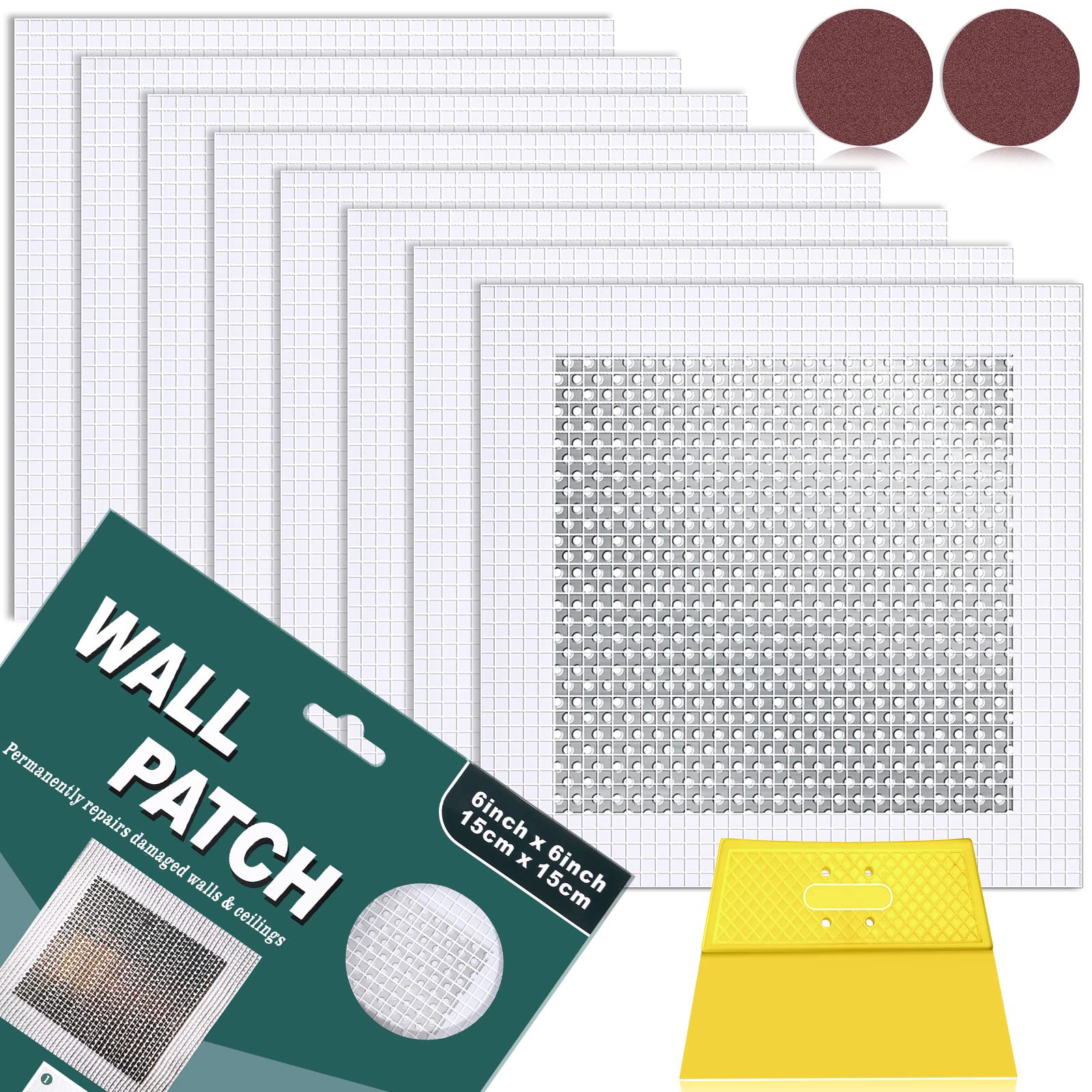 8 Pack 6 * 6 Inch Drywall Repair Patch, Drywall Repair Kit with Extended Self-Adhesive Mesh, Large Hole Patch Repair for Drywall, Heavy Duty Dry Wall Hole Repair Patch