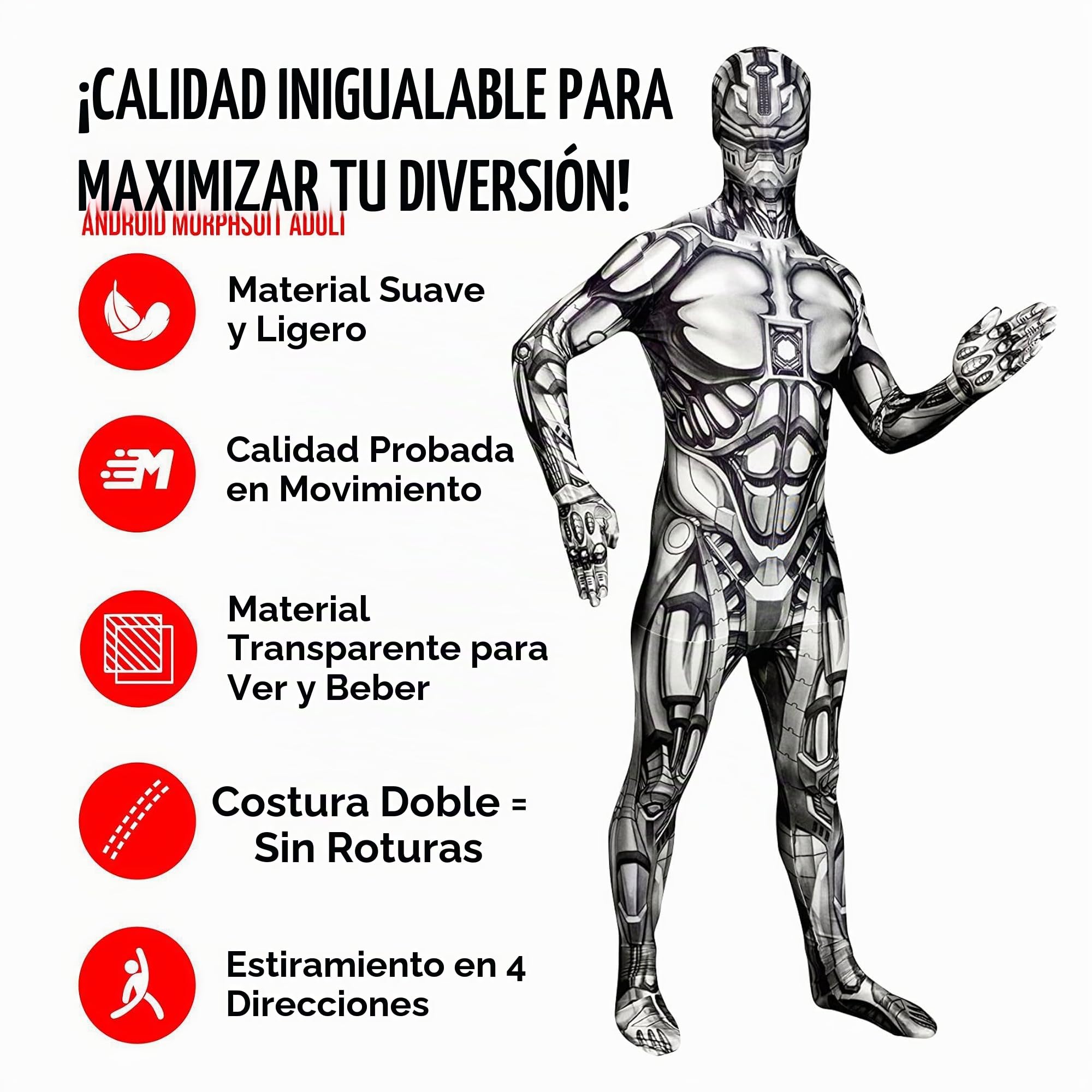 Morphsuits Disfraz Terror Hombre, Disfraz Zombie Halloween Hombre | Mono Integral con Capucha, Azul, Cierre de Cremallera, Perfecto para Halloween, Ideal para Cosplay
