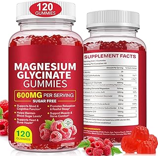 Magnesium Glycinate Gummies (Raspberry) 600mg, Sugar Free with Magnesium L-Threonate, Calcium, Potassium, Vitamin D3, B6 & CoQ10, High Absorption Support for Relaxation,Muscles & Energy, 120 Count