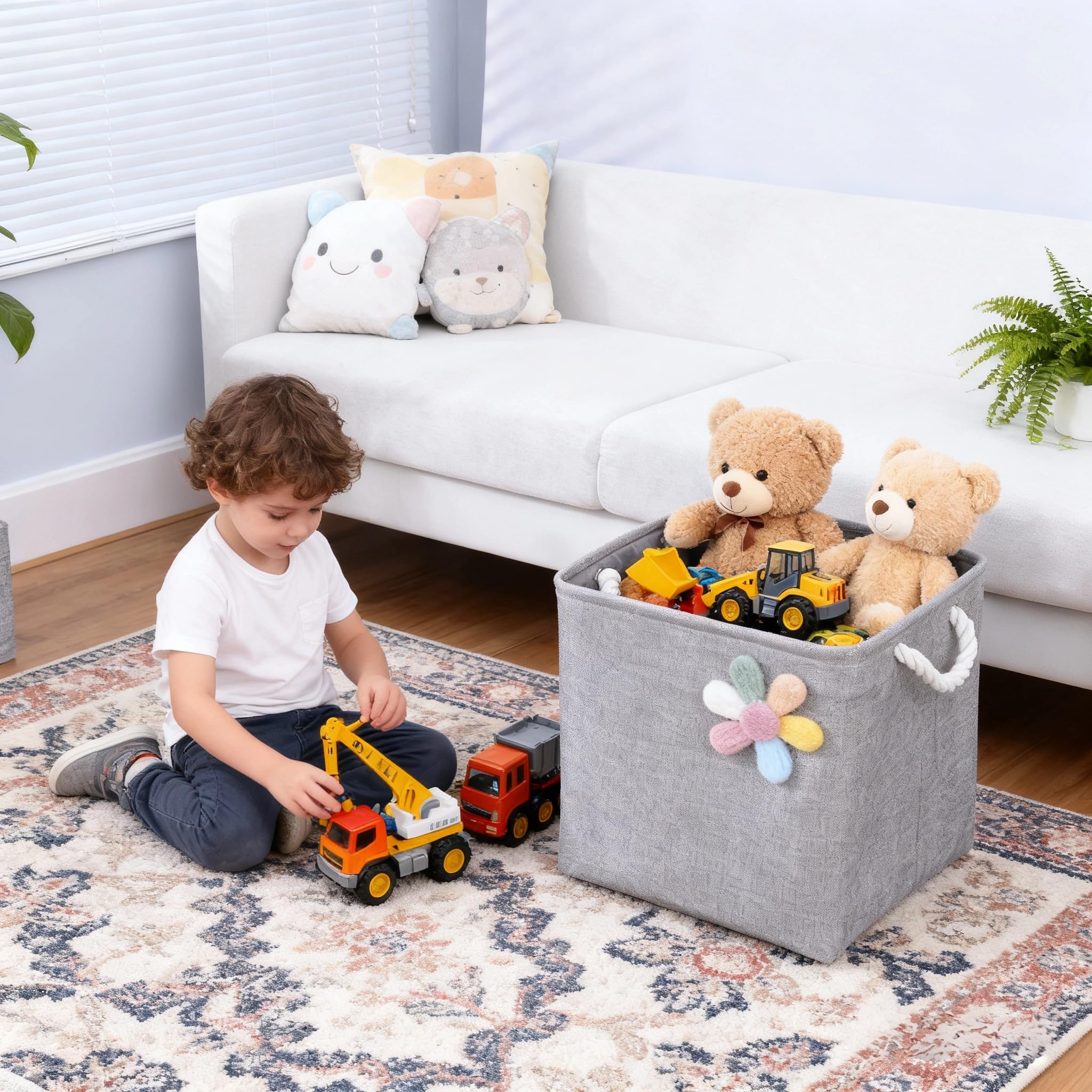 Set da 3 Organizer per Armadio,Ceste portaoggetti in Tessuto Pieghevoli con Manici per Scaffali Guardaroba,per Vestiti,Asciugamani,Giochi,33×33×33cm