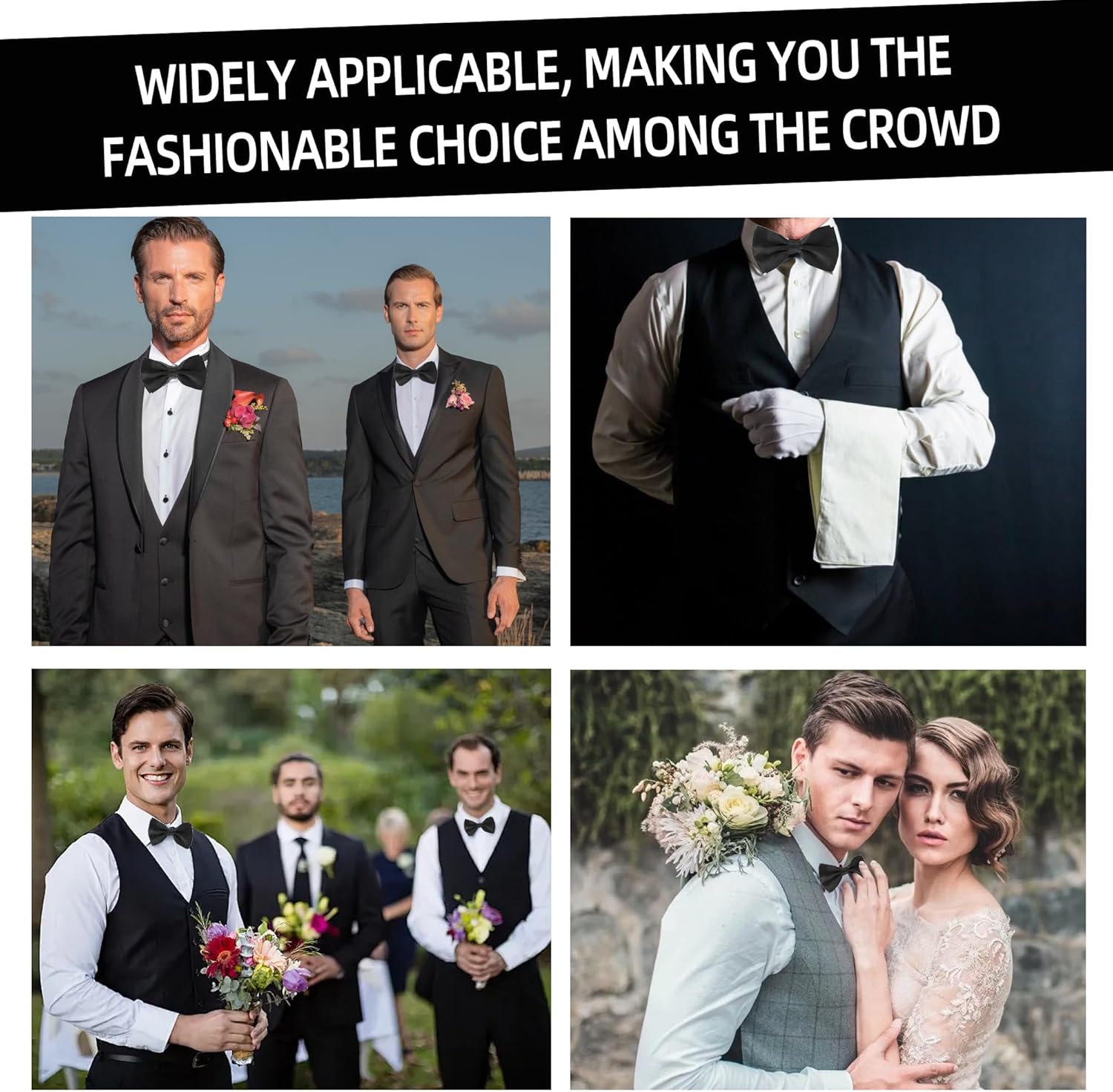 24 Pcs Men's Bow Satin Solid Ties Formal with Adjustable Neck Band Bow Ties,Black Bow Ties for Men for Wedding Celebration Party (Black) - Image 5