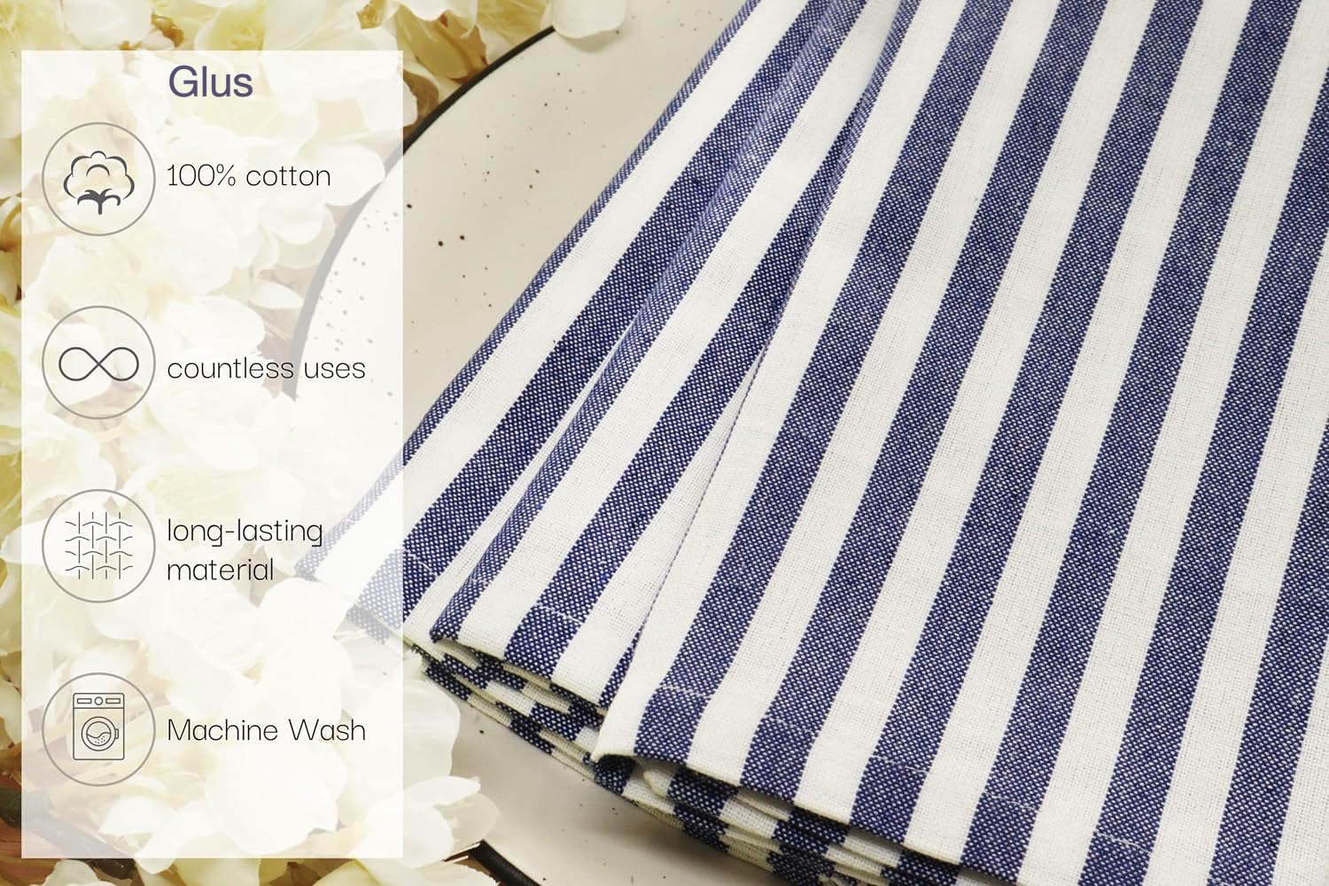 Blue Stripe Cotton Napkins - Set of 4 -5 Blue Stripe Cotton Napkins - Set of 4 -5