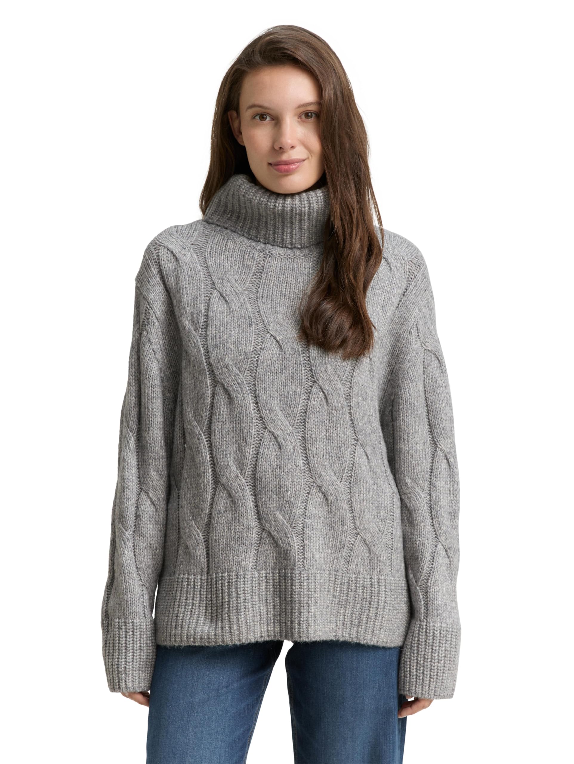 Tom Tailor Damen 1048322 Rollkragenpullover mit Zopfmuster