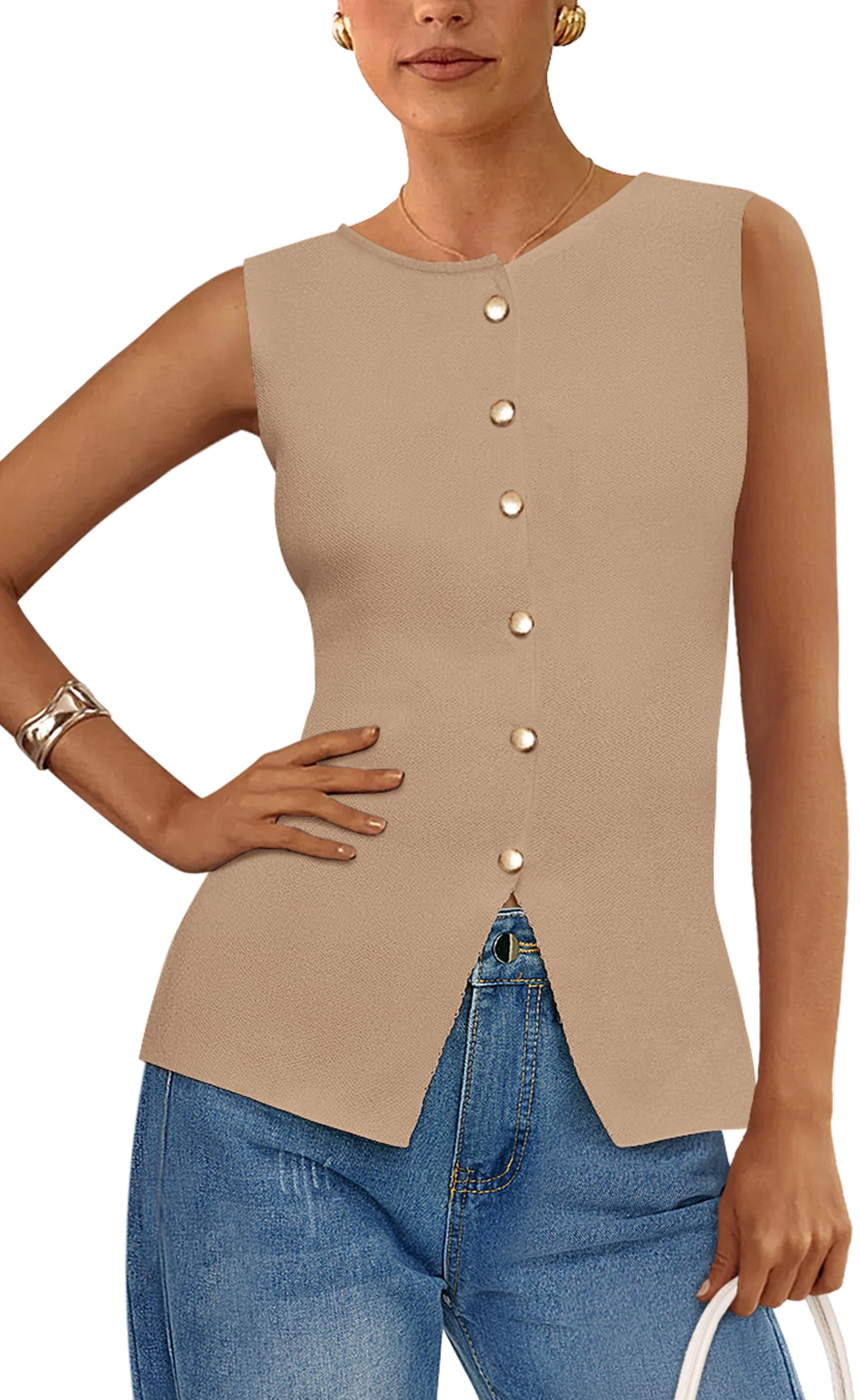 PRETTYGARDEN Womens Sweater Vest Button Down Summer Tank Tops 2026 Sleeveless Knit Vests Fashion Business Casual Outfits