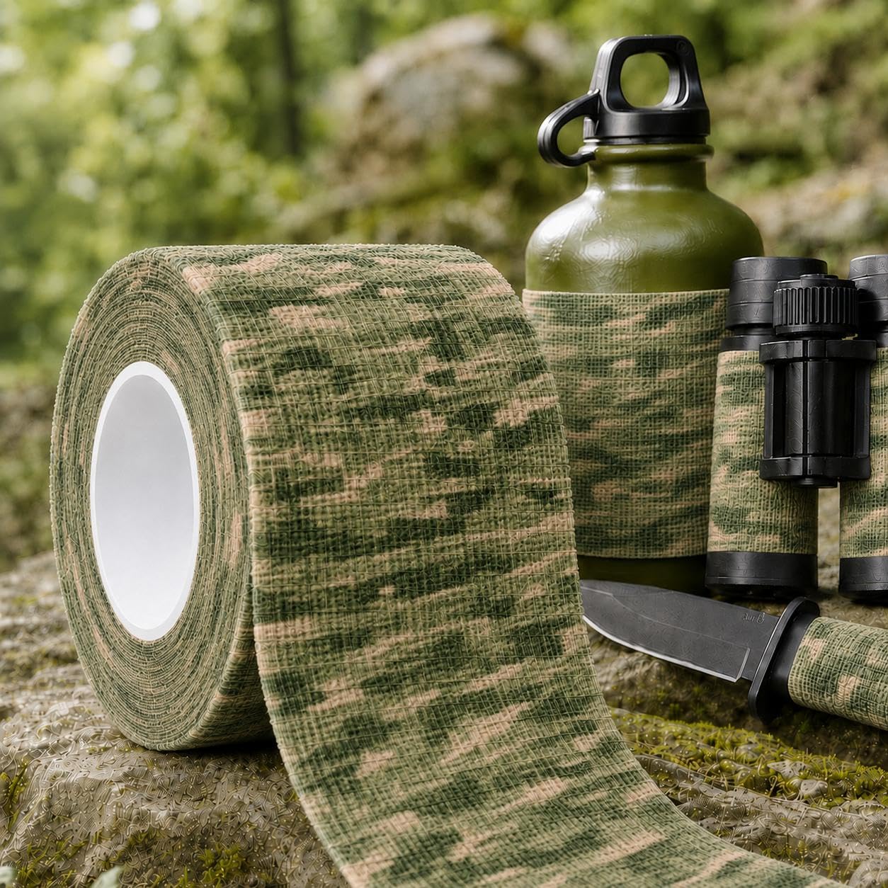 Self Adhesive Camouflage Wrap Tape, Nonwoven Roll for Outdoor Equipment, Handle Wrapping and Accessory Grips