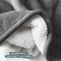 Vista 5 de Bare Home Sherpa Fleece Blanket - King Size - Blanket for Bed, Sofa, and Couch - Warm & Lightweight - Fluffy & Soft - Reversible (King, Grey)
