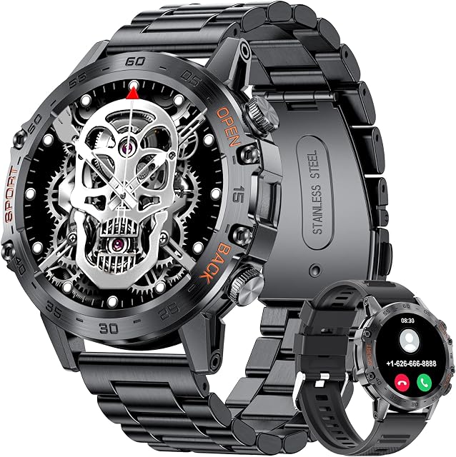 Military Smart Watch for Men(Answer/Dial Calls),100 Sports Modes, 5ATM Waterproof Fitness Watch with Heart Rate/SpO2/Blood Pressure for Android and iPhone,1.39''HD DIY Screen Smartwatch Black
