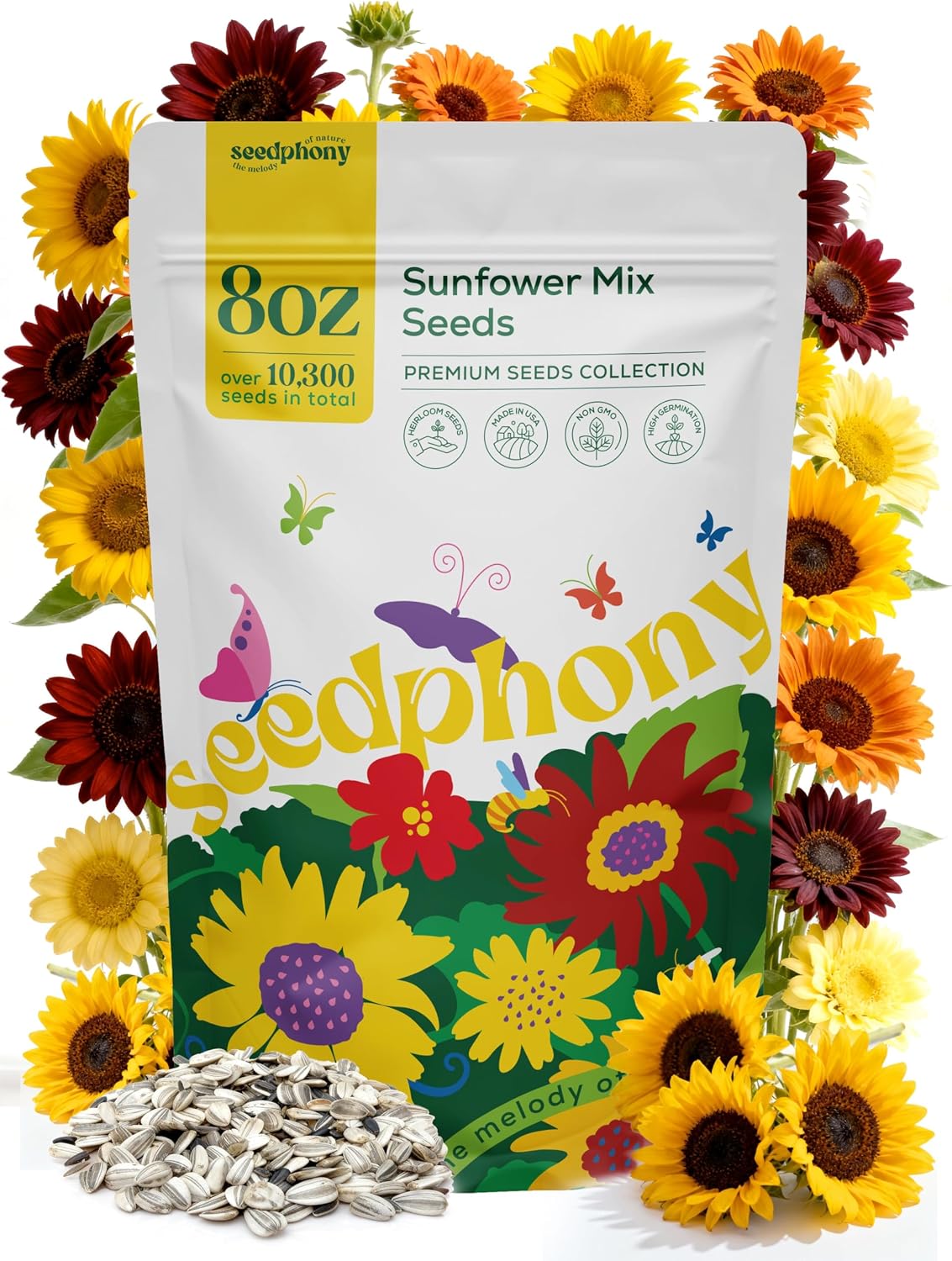 Seedphony Zinnia Seeds Pack 4 oz - 15,300 Non-GMO Heirloom Zinnia Seeds for Planting, Perennial Flowers in Waterproof Seed Packet, Wildflower Seeds for Planting Garden Indoor & Outdoor Gardening