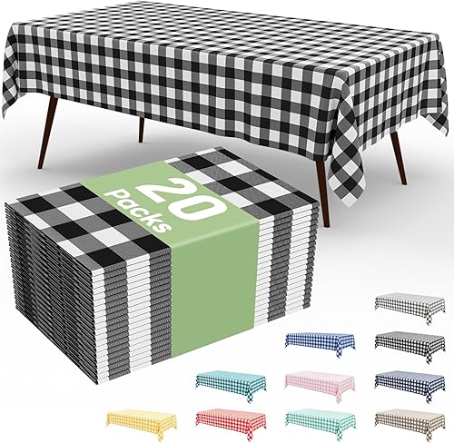 Miniatura 49 de misaya Paquete de 4 manteles desechables de búfalo, mantel de plástico impermeable de 54 x 108 pulgadas, manteles rectangulares a cuadros azules y