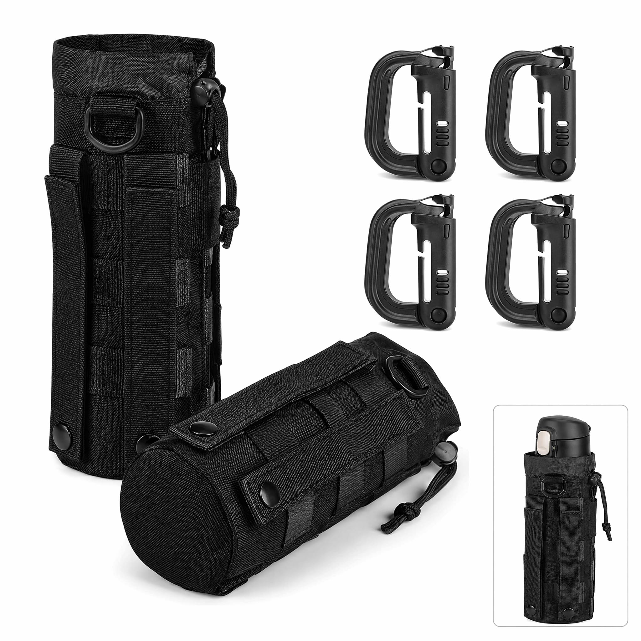 2Pcs for MOLLE Bottle Holder, Tactical Nylon Drawstring Hydration Pouch