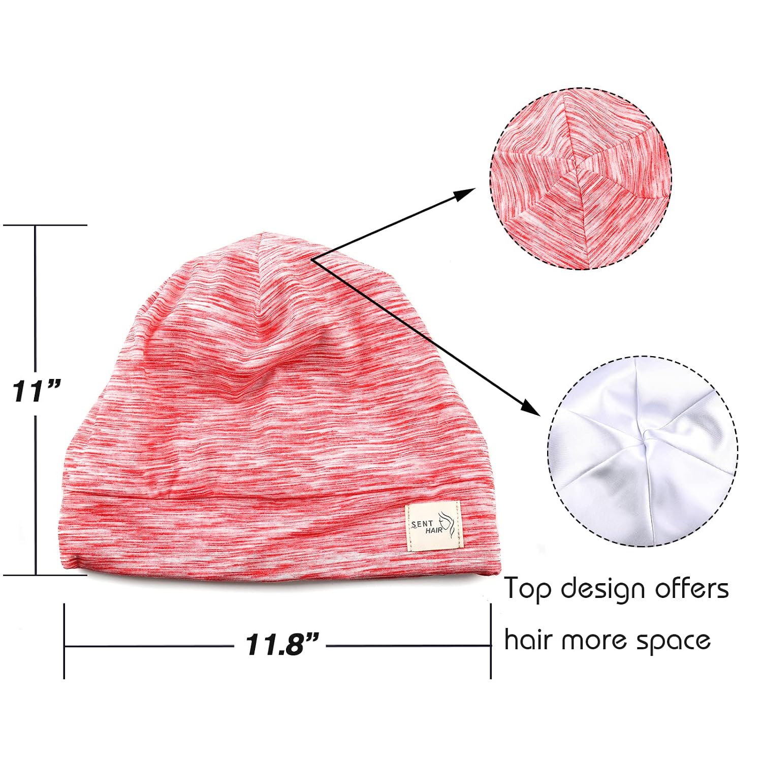 Satin Lined Bonnet for Women Hair Cover Bonnet Adjustable Night Sleeping Cap Slouchy Beanie for Long Curly Hair,Braids,Dreadlocks(Red)