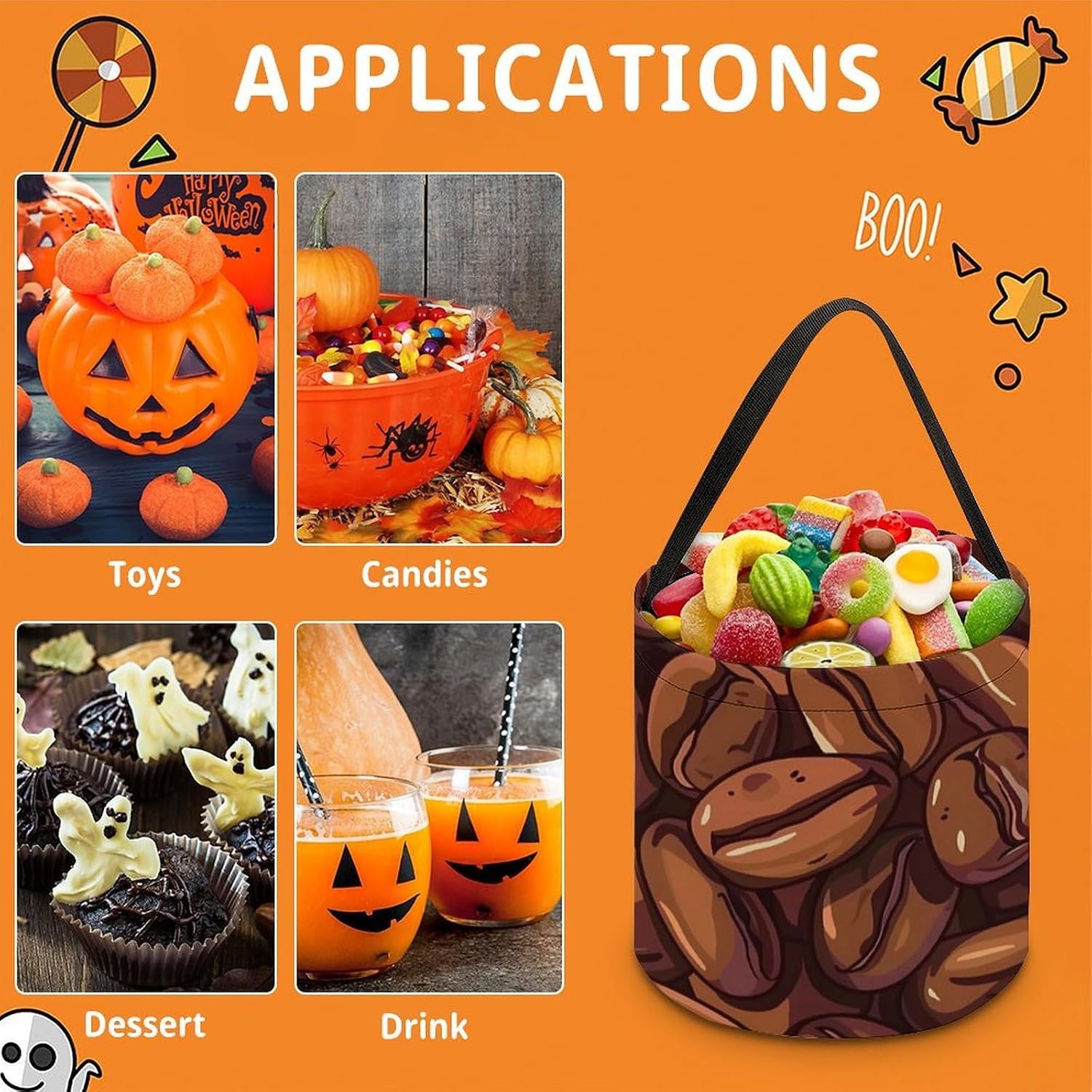 Cocoa-coffee-beans Candy Bag Halloween Treat Goody Bags Party Basket Handbag Holiday Decor