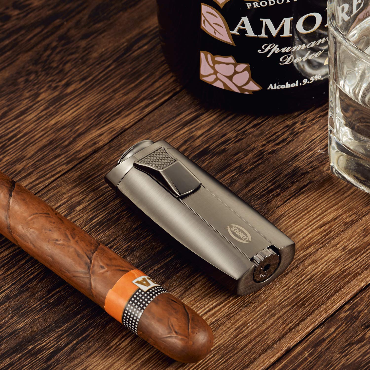 Cobber Torch Cigar Lighter, Double 2 Jet Flame Refillable Butane Cigar Lighter Gray