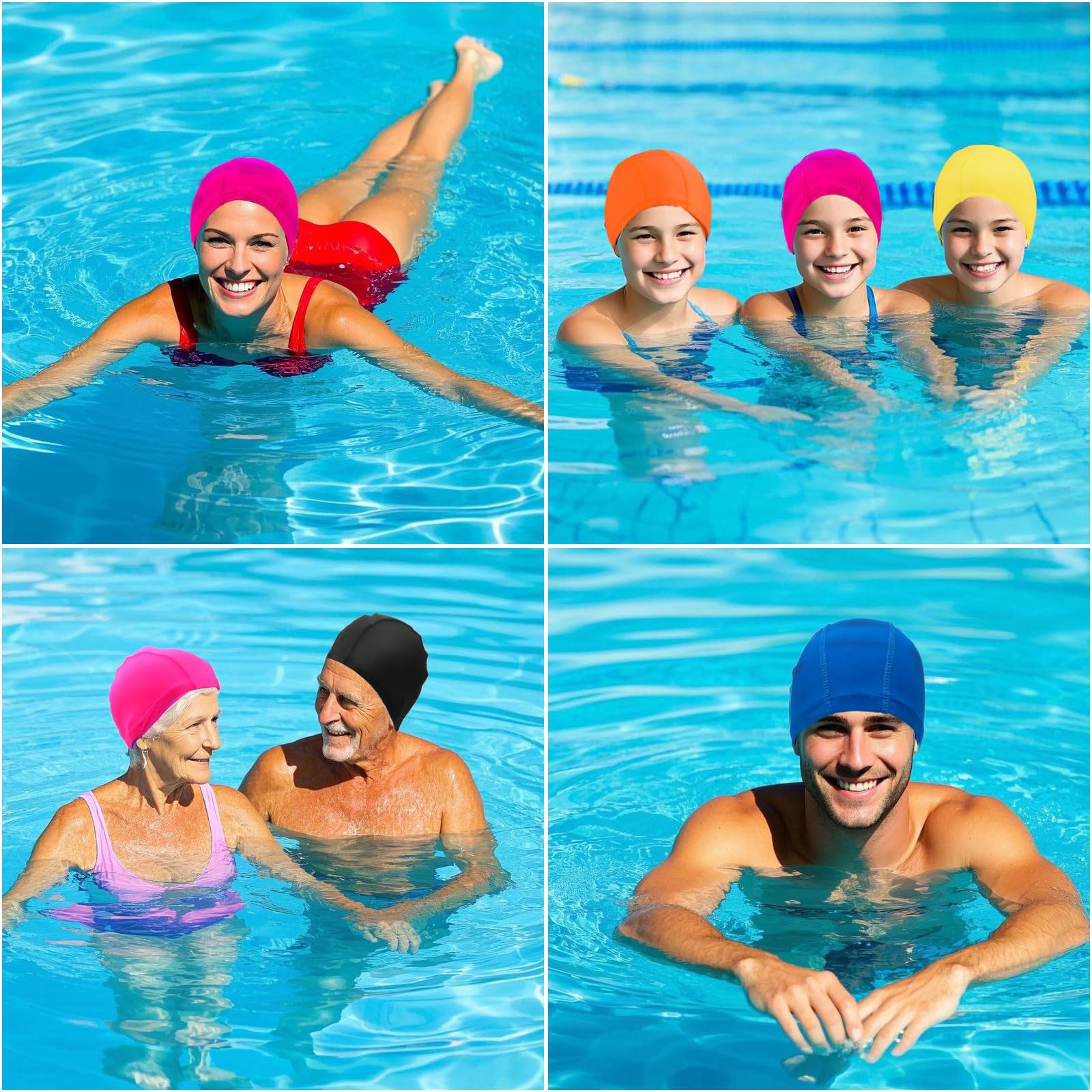 6 Pezzi Cuffia da Nuoto, Cuffia Piscina, Cuffia per Nuoto in Piscina Unisex, Cuffia da Nuoto in Tessuto, Cuffia da Bagno, Cuffie Nuoto per Uomo Donna Super Elastica e Leggera
