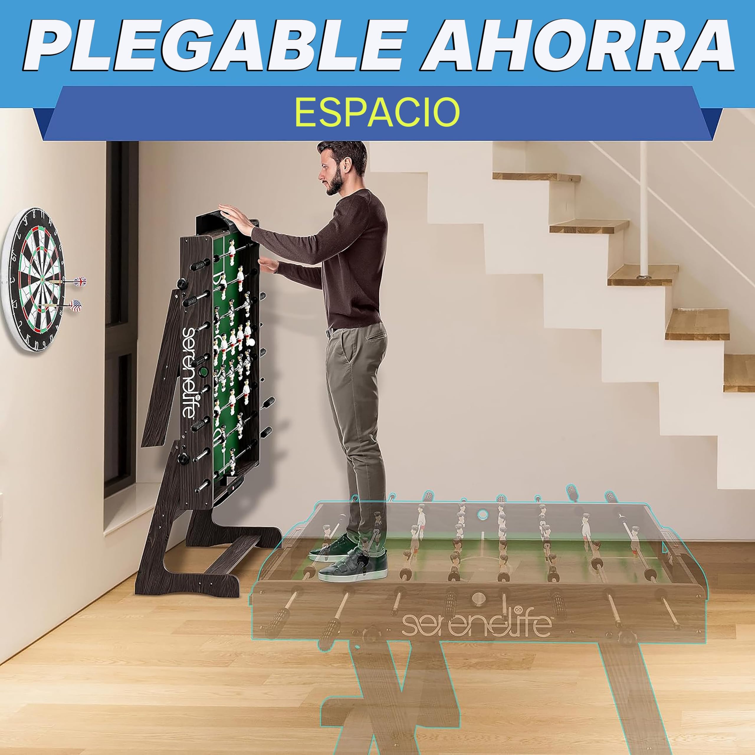 Serenelife futbolin, Tamaño competitivo de 48”, Futbol, para la casa, Sala de Juegos, Arcade