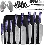 FULLHI 14pcs Couteau japonais avec poignée en résine verte - Couteaux de cuisine en acier inoxydable allemand haut de gamme