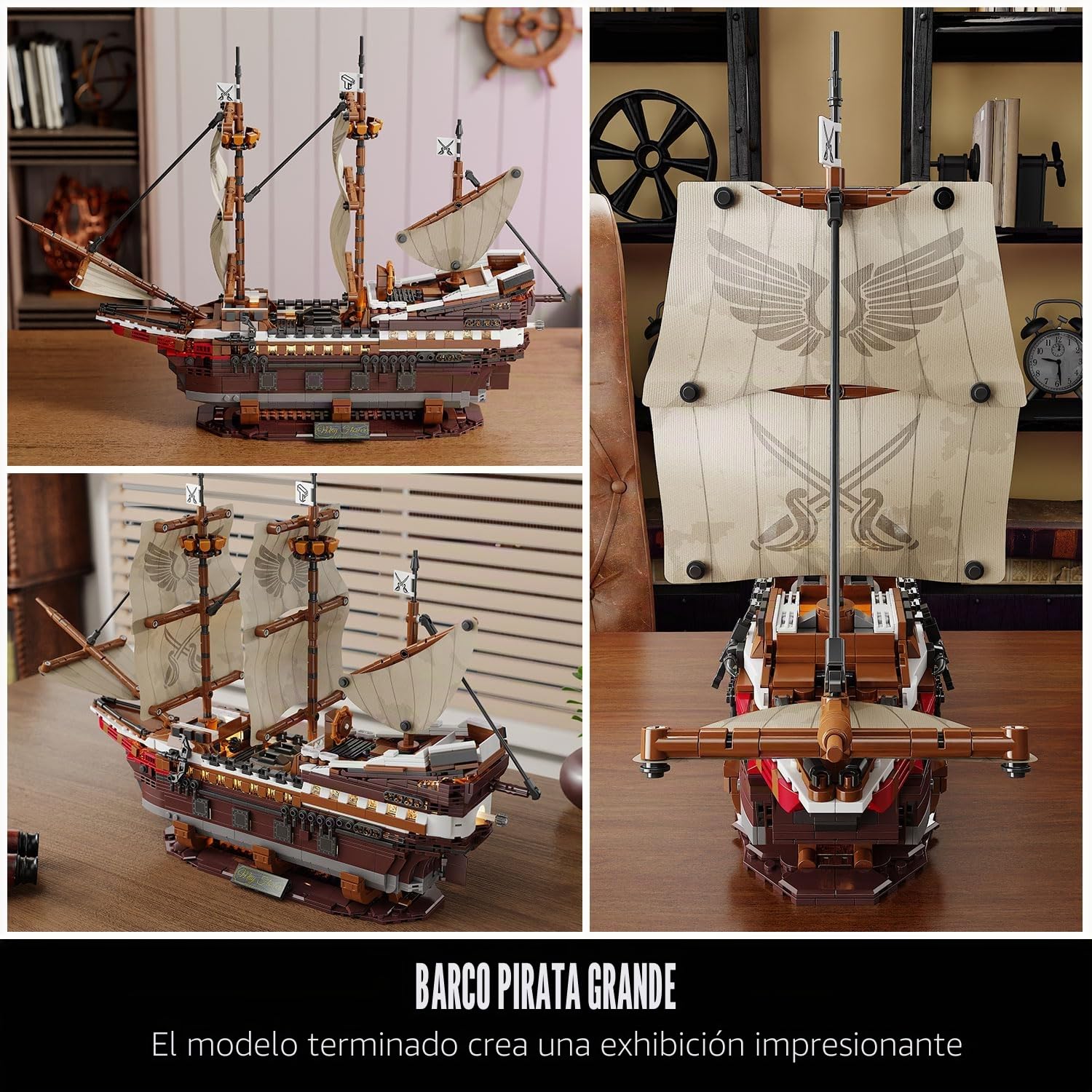 TYCOLE Juego de construcción de barco pirata con luces-Modelo de barco Mayflower de juguete,decoración para el hogar y la oficina,opción ideal para adultos y niños de 8 a 14 años regalo (2076 piezas)
