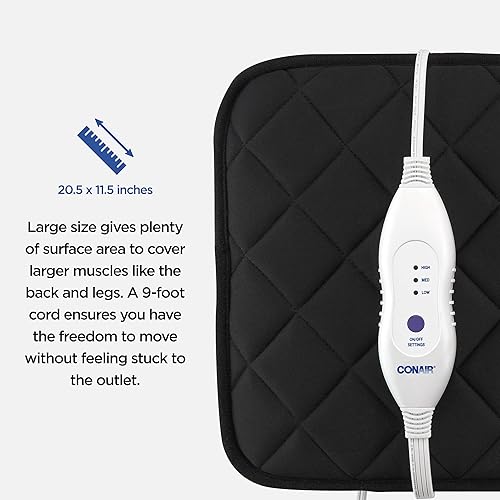 Miniatura 3 de Conair Almohadilla térmica de espuma viscoelástica cómoda para aliviar el dolor de espalda, almohadilla térmica para cuello y hombros, almohadilla