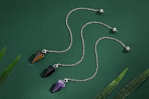 Miniatura 10 de DUQGUHO Juego de 6 piezas de péndulo de cristal, accesorios Wiccan, herramientas de adivinación, cristales curativos naturales, colgantes de piedras