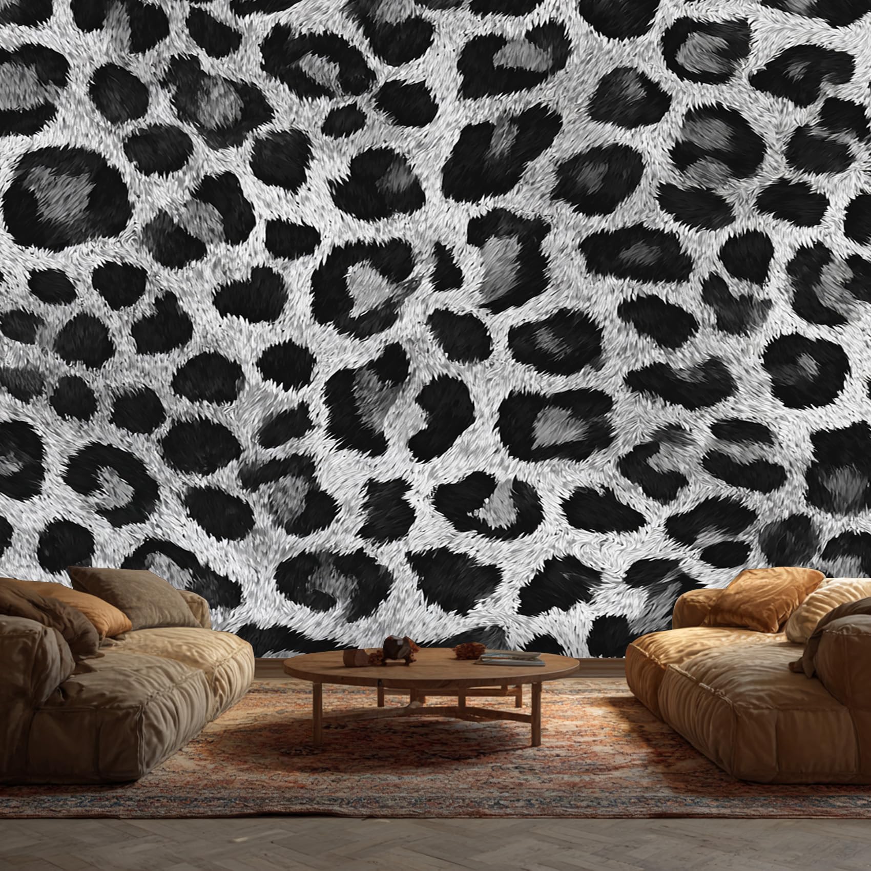 Leopard Mural Wallpaper, Grey Rustic Farm Animal Wallpaper for Bedroom, Living Room, TV Backdrop, Office, 3D Large Wall Mural Non-Woven Wall Paper 350 x 256 cm (WxH) kqs54