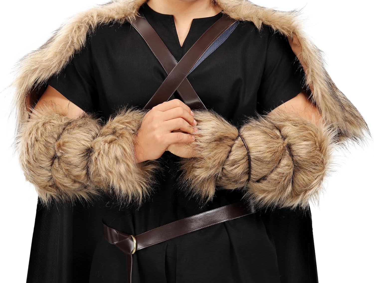 PROCOS Medieval Faux Fur Warmer Arm Wrap Fuzzy Cover Artificial Fur Barbarian Wrist Band Arm Guards for Halloween Costumes - Image 7
