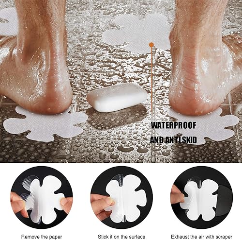 Miniatura 4 de Secopad Adhesivos para bañera antideslizantes, 12 piezas de peldaños de ducha de seguridad con raspador premium (blanco)