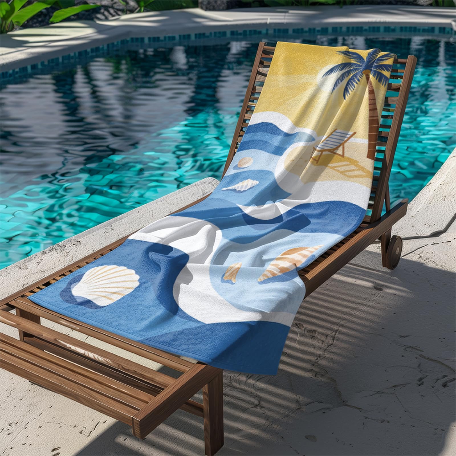 Fouta PlageMer Bleue Ciel Jaune Soleil Modèle Surdimensionné avec Diverses Tailles, Respirante et Portable, Parfaite pour Voyages Sorties Piscine et Usage Extérieur Quotidien 90x160 cm