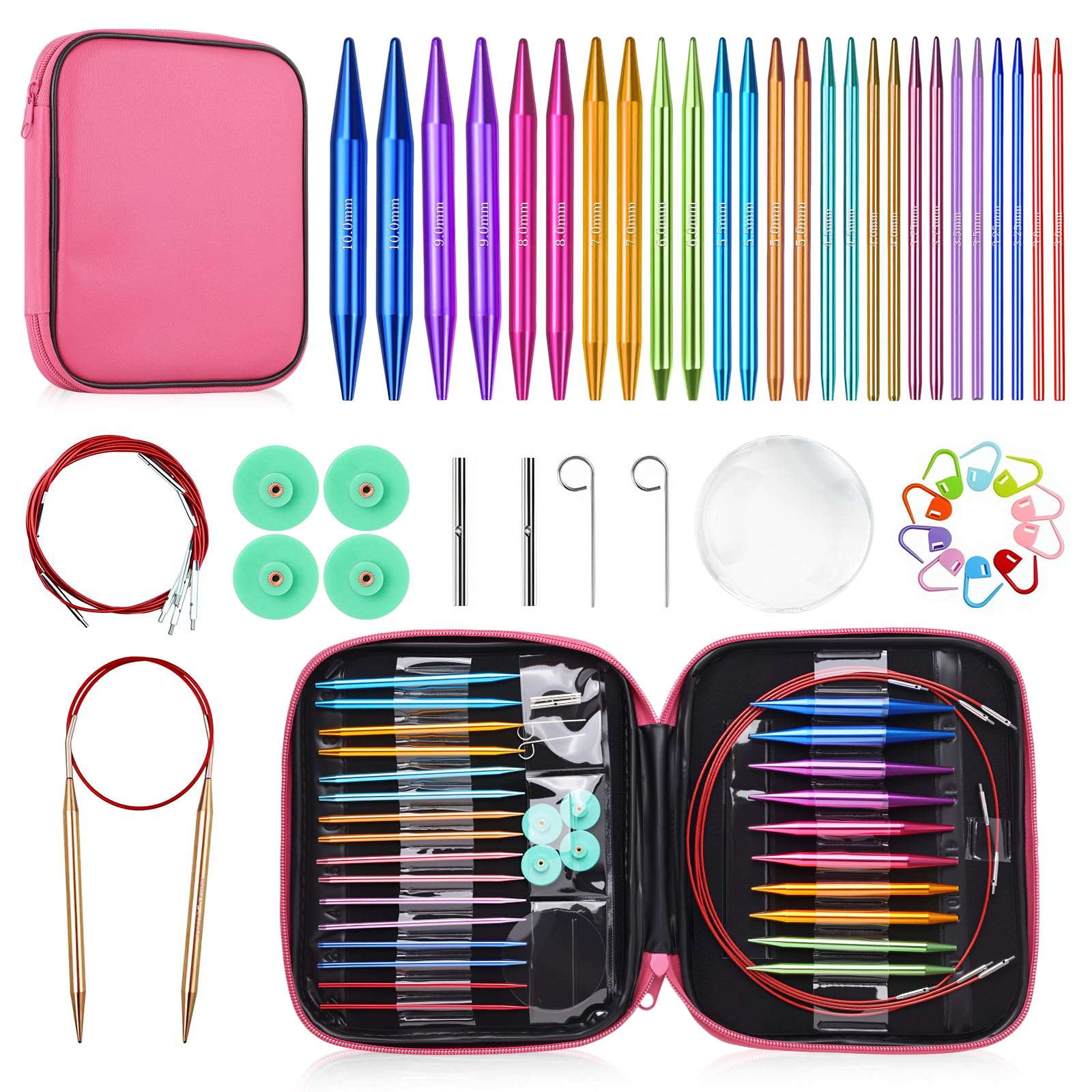 Coopay Set Di Ferri Circolari Intercambiabili Da 3,0 A 10 Mm, 13 Paia