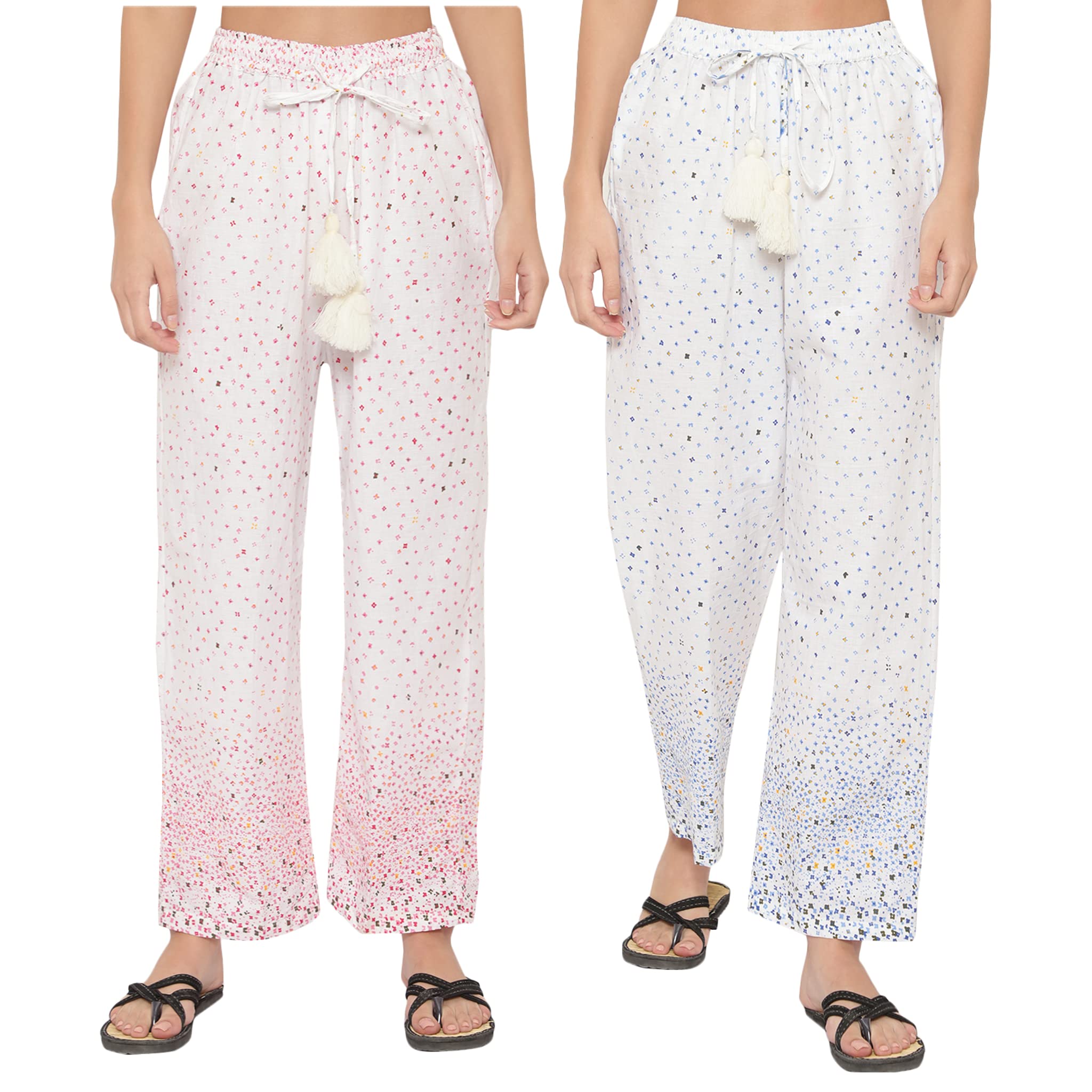 CIERGEWomen's Cotton Printed Pyjama/Pajama Trackpant Combo (Pack of 2; Red & Blue)