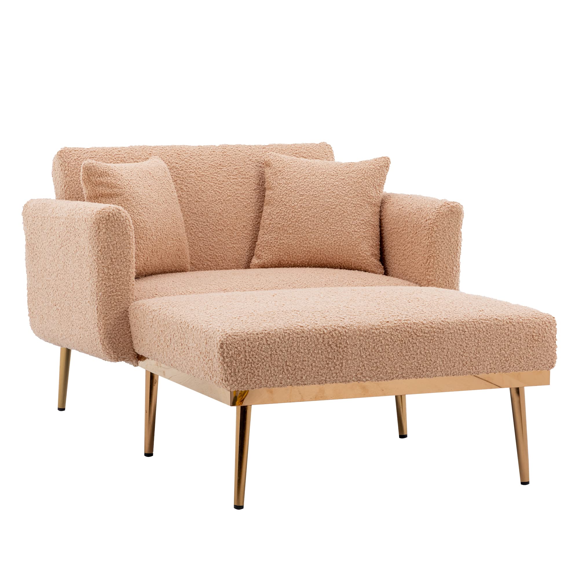 Yoluckea Modern 2 in 1 Chaise Lounge Chair, Teddy Velvet Accent Recliner Chair Indoor Convertible Sleeper Chair with 3 Adjustable Angles for Living Room Bedroom (Camel Teddy Velvet)