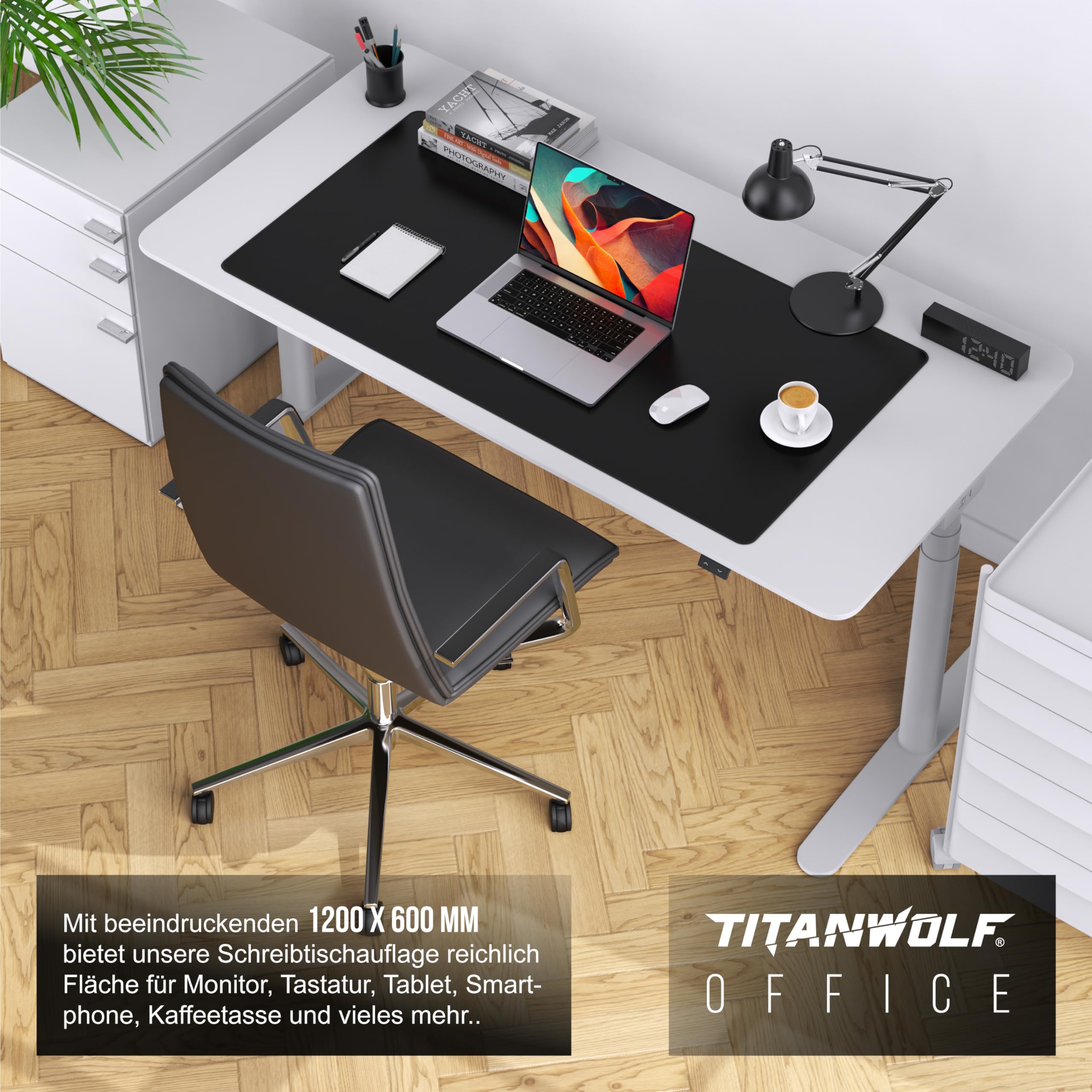 Titanwolf Übergröße Mauspad 1200x600mm, XXXL Mousepad Home und Office Schreibtischunterlage Groß, Tastatur und Maus Unterlage Schreibtisch 120x60 cm - Schwarz
