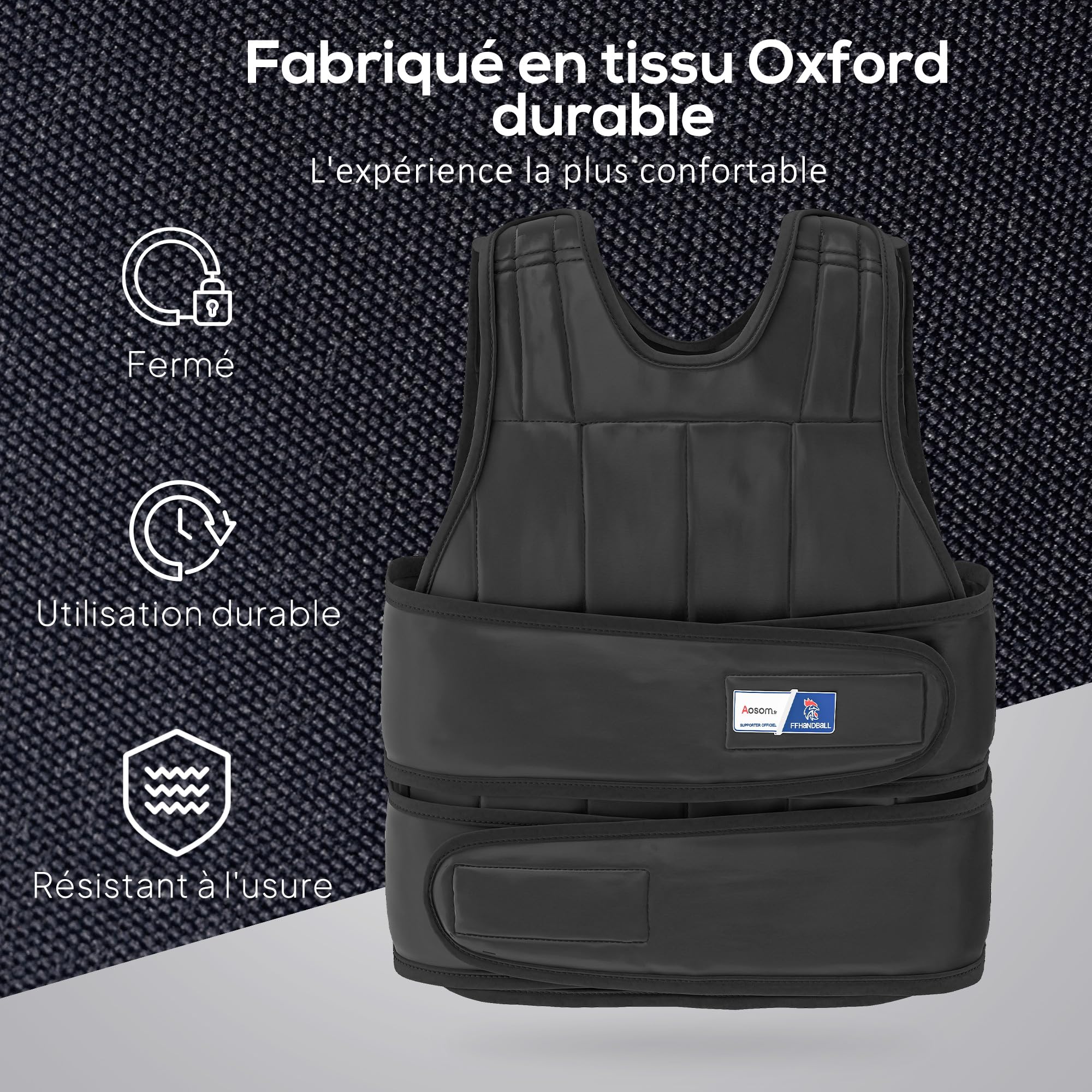 HOMCOM Gilet lesté réglable - Aosom.fr x FFHandball - veste lestée 20 Kg max. poids amovibles entrainement musculation exercice boxe oxford