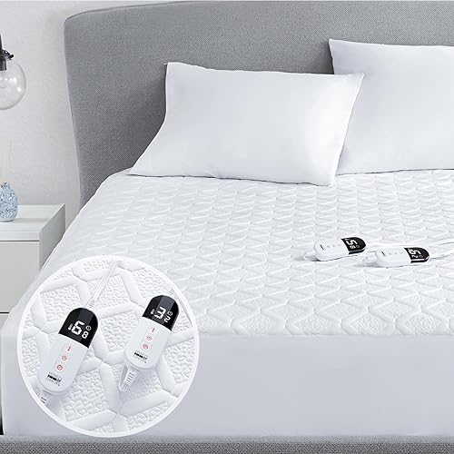 Protector de colchón térmico tamaño Queen Calentador de cama eléctrico Degrees of Comfort con dos controladores, 6 niveles de calefacción, apagado